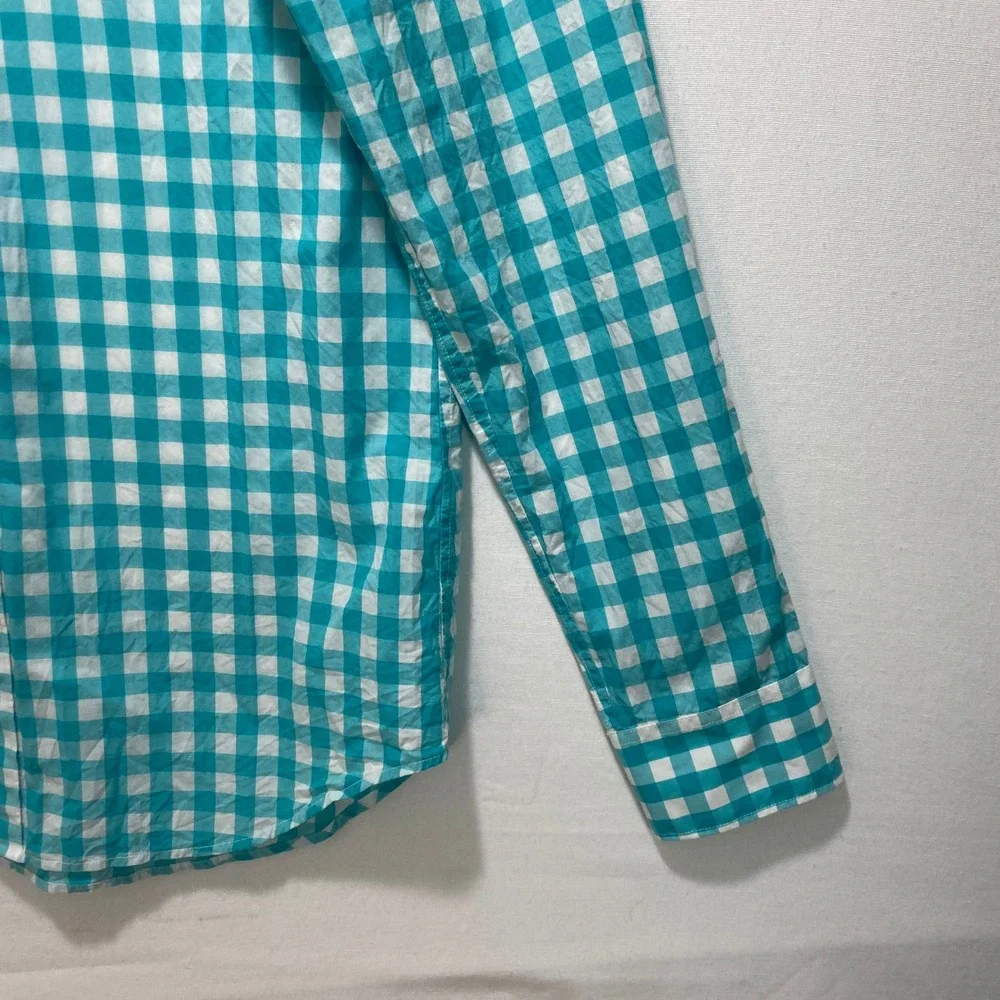 BONOBOS Slim Fit Long Sleeve Men M Long Turquoise Gingham Button Down Shirt - Picture 5 of 9